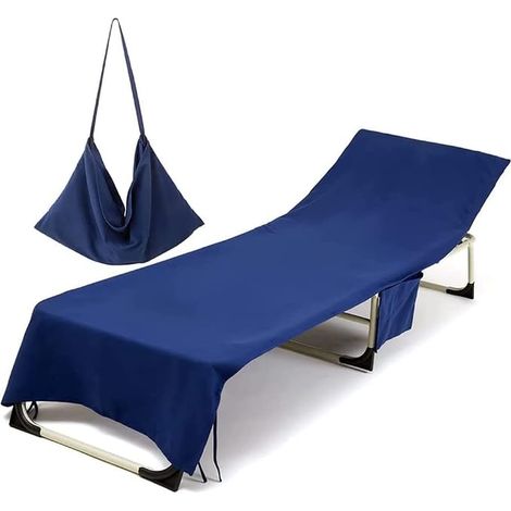 Beach Lounger Cover – Microfibre Towel with Side Pockets for Foldable and Lightweight Garden Sun Lounger (75 x 215 cm, Dark Blue) (1/5)