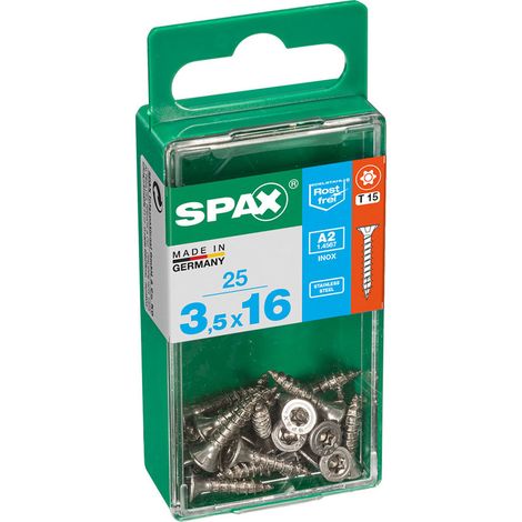 Boîte 25 Unités. Vis A Bois Spax Cab. Plat Inox A2 3.5x16mm Spax (1/2)