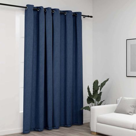 Rideau occultant Aspect de lin avec œillets Bleu 290x245 cm (1/5)