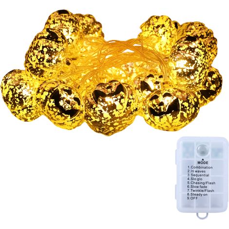 Guirlande lumineuse citrouille LED plaquée or de 2,5 mètres et 20 lumières (version clignotante) pour la décoration d'Halloween (1/3)