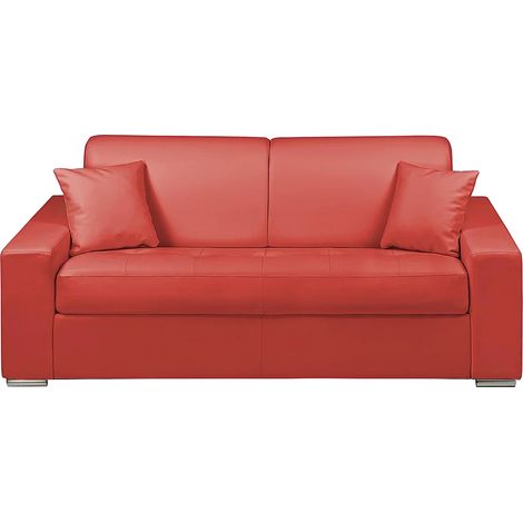 Canapé 3 places convertible express en simili - Rouge - Couchage 140 cm - Matelas 18 cm EMIR (1/3)
