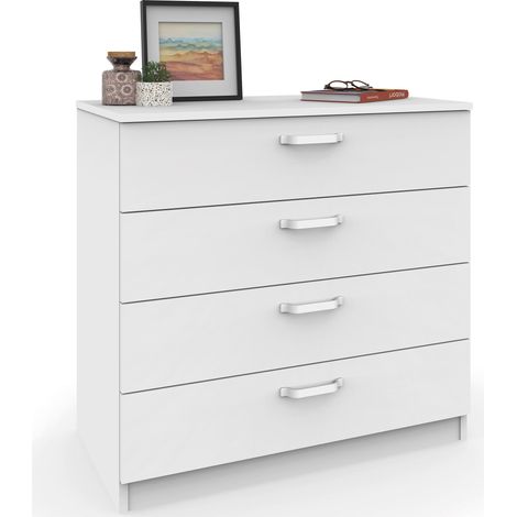 Briebe Prakt Cómoda Dormitorio, Cajonera 4 Cajones, Sinfonier 78x74x40 cm (Alto x Ancho x Profundo)  Blanco