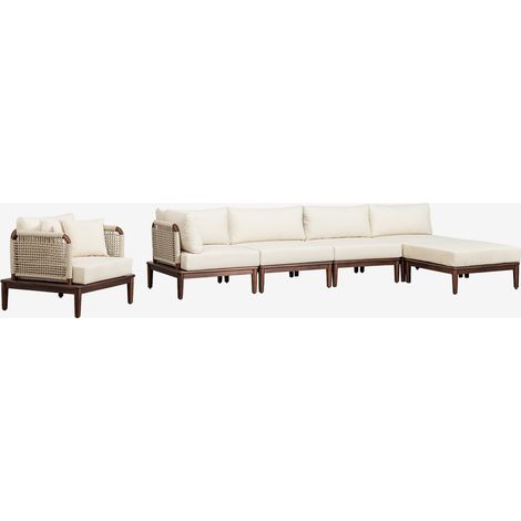 Set da salotto con divano modulare angolare a 4 pezzi con pouf e poltrona in acacia Giulia SKLUM            