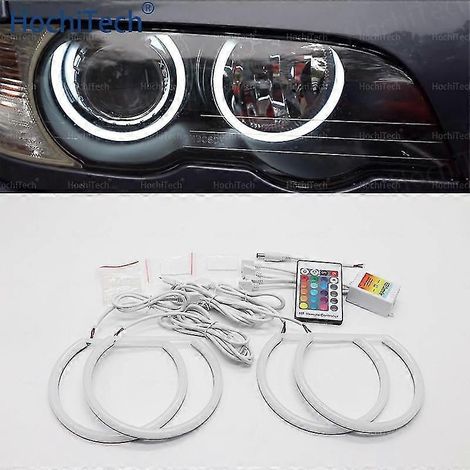 131 mm + 146 mm RGB-LED-Angel-Eye-Halo-Scheinwerfer mit Fernbedienung für BMW 3er, 5er, 7er (E36, E38, E39, E46) – 2 x 131 mm und 2 x 146 mm