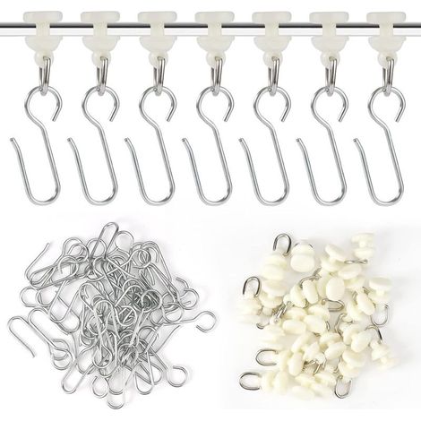 80 ganci per tende, ganci scorrevoli per binari per tende, guide per tende per finestre, porte e docce, bianchi, universali (1/5)