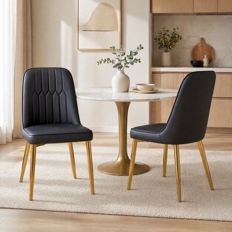2er-Set Esszimmerstühle aus schwarzem PU mit goldenen Metallbeinen, ergonomische Rückenlehne HAVRYA (1/5)