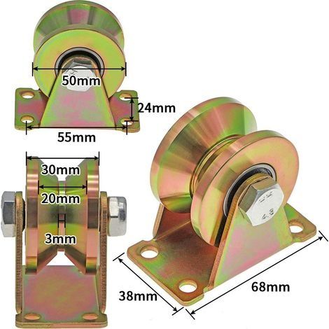 2 Stück V-Nut-Rollen, 50 mm Schiebetorrollen, Stahlrollen mit V-Nut, für Schiebetore, Tragfähigkeit 270 kg pro Rolle (1/4)