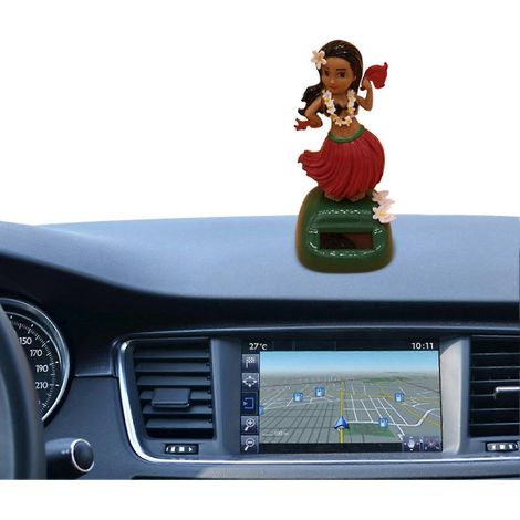 Ornement de voiture fille hawaïenne, poupée à tête tremblante, alimentée à l'énergie solaire, décoration de voiture - D (1/5)