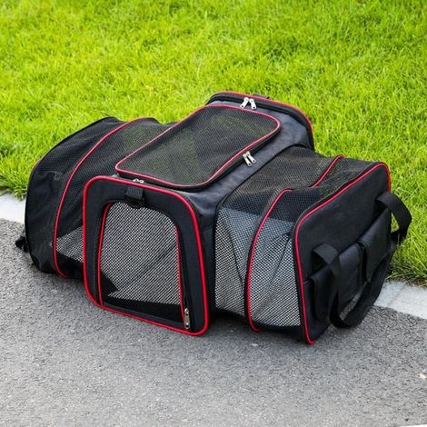 1 sac de transport pour chat et chien, extensible et souple avec tapis en laine, pliable pour avion/voiture, 45x30x32 cm