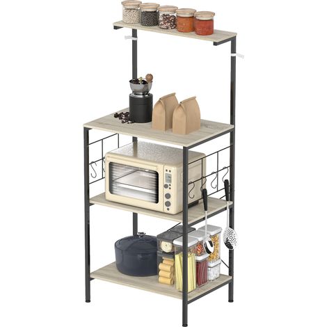 HOMCOM Scaffale da Cucina Stile Industriale a 4 Livelli con 8 Ganci Rovere