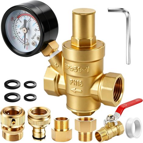 Réducteur de Pression Eau DN15 avec Manomètre et Raccords Rapides en Laiton (1/5)