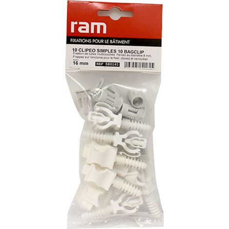 10 CLIPEO et leurs 10 BAGCLIP simple blanc pour tube multicouche nu Ø16 - RAM (1/4)