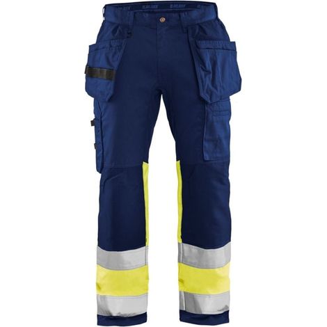 Pantaloni da lavoro ad alta visibilità stretch 1558 - Blu navy/Giallo fluorescente XL - FR(48) - SE(C54) - Norme (1/4)