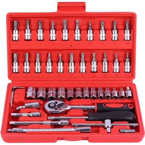 46-teiliges Autoreparatur-Werkzeugset: 1/4-Zoll-Steckschlüssel, Ratsche, Drehmomentschlüssel, Kombi-Werkzeugset (1/5)