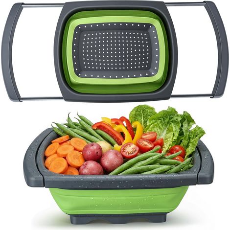 Passoire pliable de 6 litres à poser sur l évier avec poignées ergonomiques antidérapantes idéale pour égoutter les légumes fruits et pâtes. Compatible lave vaisselle. (1/5)