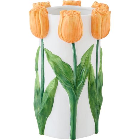 Vase Tulipes en Céramique "Bulbe" 36cm Blanc & Orange (1/2)