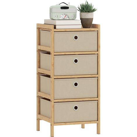 HOMCOM Chest of Drawers, 4 Drawers Dresser with Bamboo Frame, Cream White