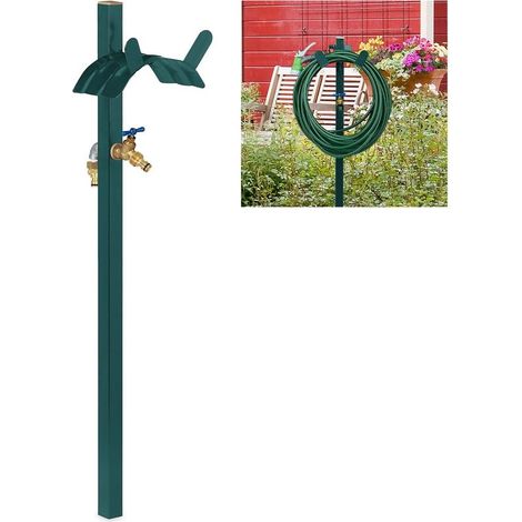 Enrouleur tuyau d’arrosage avec robinet 2 adaptateurs 1/2" inclus Acier Colonne d’eau HLP 107,5x25x18cm Vert (1/5)