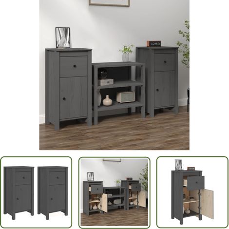 The Living Store Buffets 2 pcs gris 40x35x80 cm bois massif de pin - Buffet En Bois - Meuble De Rangement - Commode - Bibliothèque - Décoration Intérieure (1/5)