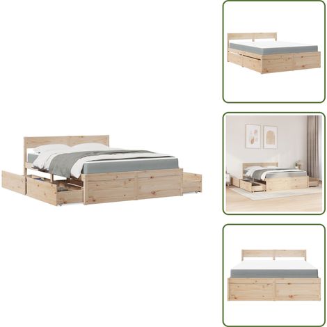 The Living Store Bett mit Schubladen und Matratze 140x200 cm Massivholz Kiefer - Schlafzimmermöbel - Holzbetten - Kiefernholzmöbel - Boxspringbetten - Doppelbett (1/5)