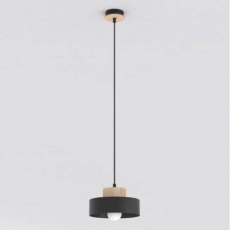 Lampada a sospensione KIVI in acciaio nero e legno