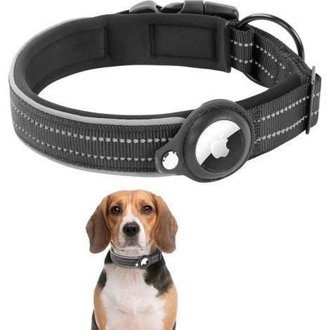 Collier Airtag Chien - AQSACOKIYA - Nylon Doux Rembourré en Néoprène - Réfléchissant - Taille S (1/4)