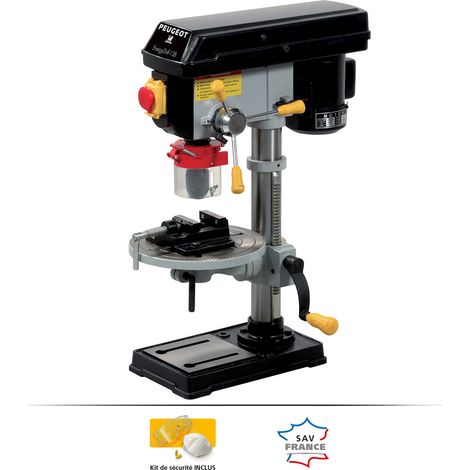 Peugeot – Perceuse à colonne 350 W – 5 vitesses 620-2620 tr/min – Mandrin auto-serrant Ø13 mm – Table orientable pour perçage précis