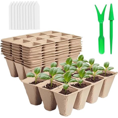 120 godets semis en pulpe de papier 13,7 x 1,37 pouces avec étiquettes blanches et outil de repiquage pour jardiniers, écoles et pépiniéristes (1/5)
