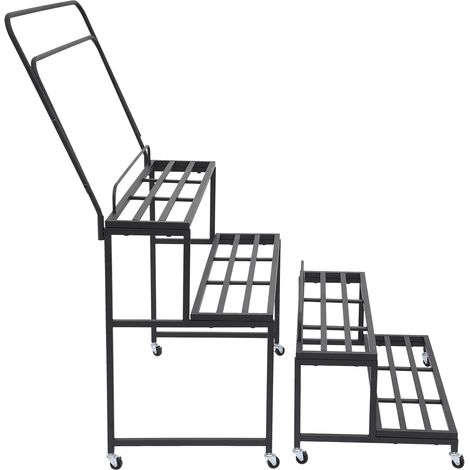 Étagère à plantes métallique à 4 niveaux en forme d’escalier avec roulettes, support pour pots de fleurs mobile, 2 modules, intérieur extérieur, porte-plante pour jardin,balcon et salon - noir (1/5)