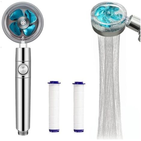 (bleu, un).Pommeau de douche à puissance accrue, pommeau de douche haute pression, jet rotatif à 360 °, installation facile pour accessoires de salle de bain avec filtre (1/4)