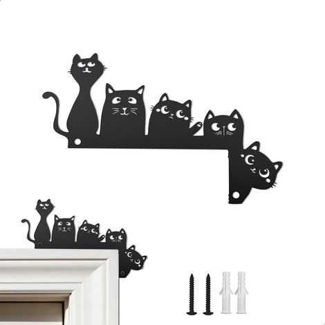 Ornement Cadre Porte Chat, Decoration Murale Metal Deco Chat en Acier 3D avec Revêtement Anti-Rouille, Décoration Murale Noire Facile à Installer, Deco Murales Metal pour Salon Chambre Bureau (1/5)