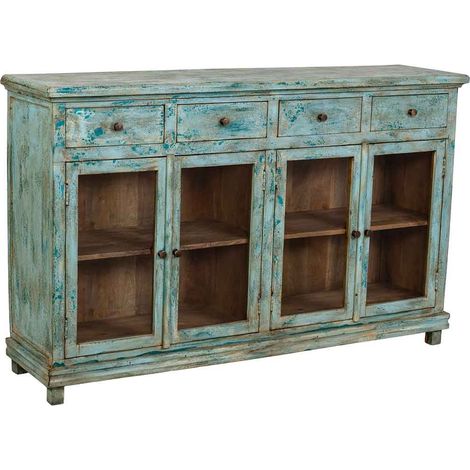 Aparador de madera artesanal turquesa 160x40x100h cm (1/5)