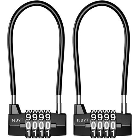 Cadenas à Combinaison, Serrure à Combinaison 4 Chiffres, Cadenas à Longue Anse, Petit Numero Cadenas a Code d'extérieur de 5 mm de Large, Cadena de Câble de Bagage pour Garage, Gymnase, 2PCS (1/5)