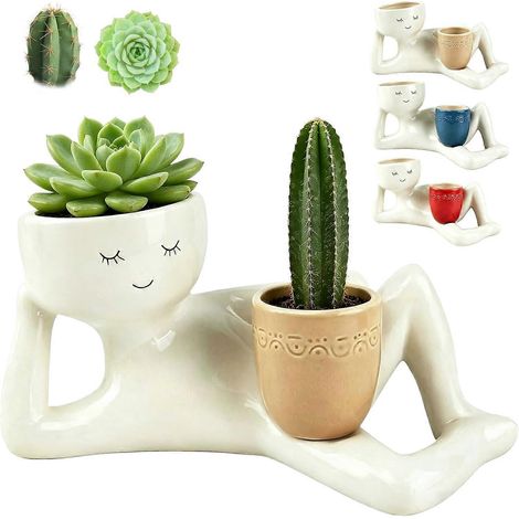 Pot de fleurs rigolo, Pot de fleurs paresseux, Pot de fleurs rigolo, Pot de fleurs drôle et original, Pot de fleurs visage couché avec drainage, Pot de fleurs en résine pour plantes succulentes (1/5)