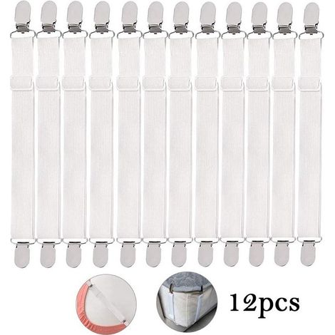 (Weiß, 12er-Pack) Elastischer Spannbettlaken-Spanner, verstellbar