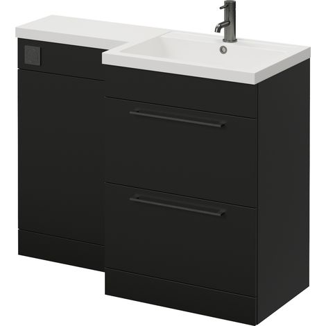 Napoli 460 Matt Black 1100mm 2 Drawer Vanity Unit Toilet Suite with Right Hand Square Lucia Basin - 1100mm - Gunmetal Grey 320mm HandleWithout Kingston Toilet Pan
