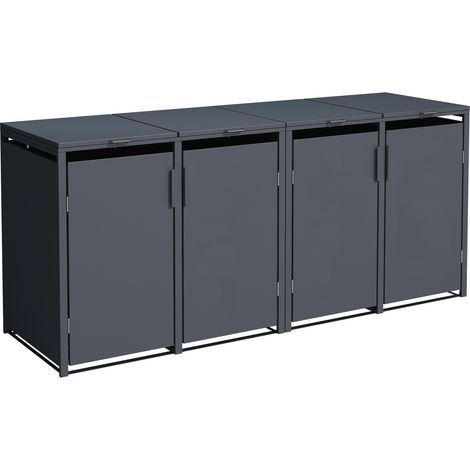 MÜNCHEN: Mülltonnenbox 230x62x102cm, für 4x Tonnen 120 Liter, Stahl anthrazit. Tür und Deckel klappbar