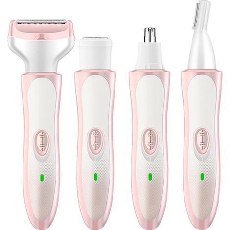 Kit d'épilation multifonctionnel rechargeable 4-en-1, rasoir imperméable pour le visage, le corps et le nez, rose-blanc (1/4)