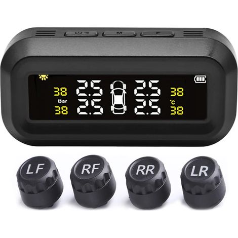 (Couleur externe) Capteurs pour véhicule, système de surveillance de la pression des pneus, alimentation solaire, écran LCD numérique, système d'alarme de sécurité automobile, pression externe (1/5)