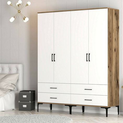 Dmora - Gran Armario Atria, Muebles de dormitorio, Vestidor, Armario de ropa, 160x201h48 cm, Nogal y Blanco, con embalaje reforzado (1/5)