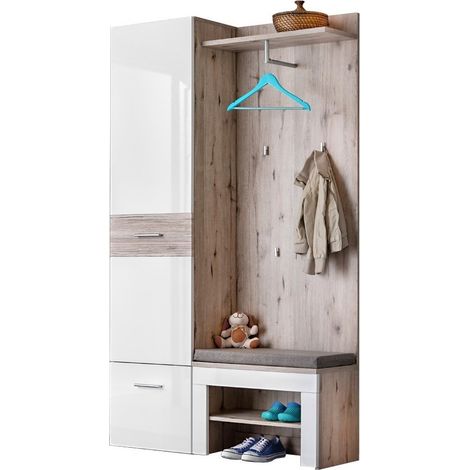 Mueble de entrada - ONYX 5 - Color roble y blanco