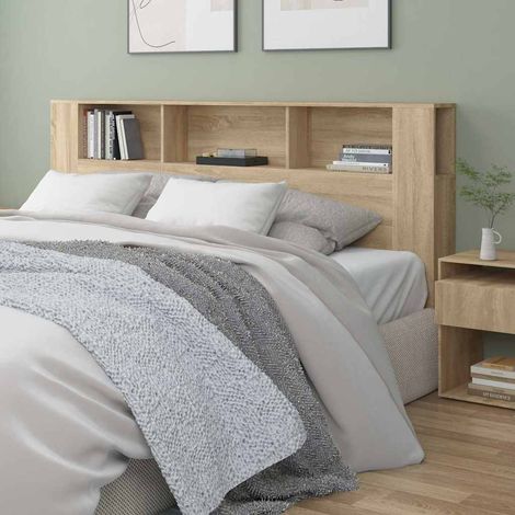 Armoire tête de lit avec rangements en bois d’ingénierie chêne sonoma 200 x 18,5 x 104,5 cm - PANGIVO (1/5)