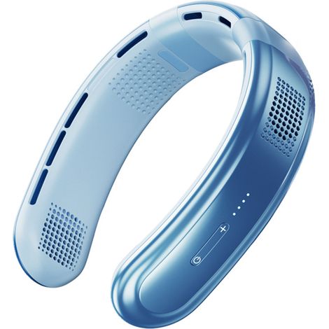 Ortviai Ventilateur de cou USB rechargeable, 5 pales silencieux, réglable, couleur bleue (1/5)