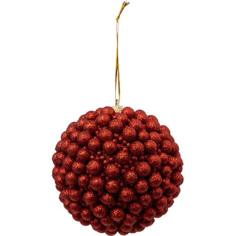 Déco Sapin Boule de Noël D 10 cm Billes rouges pailletées - Feeric Christmas