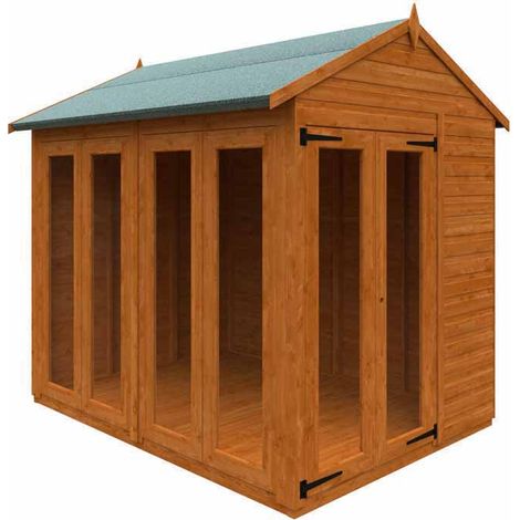 8x6 Flex Apex Full Pane Summerhouse 12mm Flex - L238.8 x W175 x H23.32 cm - Solid Wood/Softwood/Pine - Burnt Orange