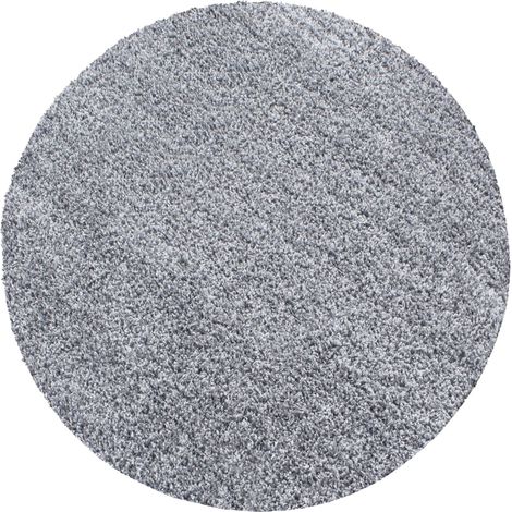 Tapis Rond Shaggy Uni Poils Longs Tapis Salon Chambre (Gris - 80x80cm) (1/5)