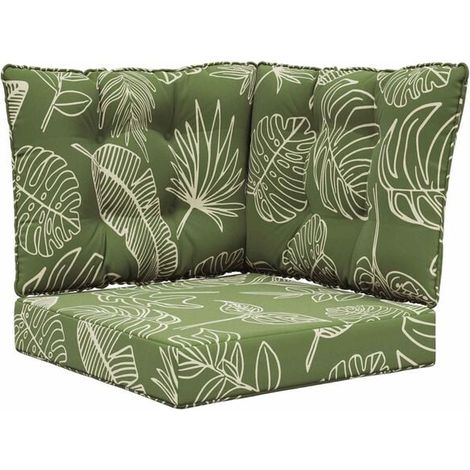 Ensemble de trois coussins pour canapé d'extérieur, motif feuilles, en polyester. (1/5)