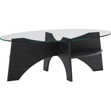 Tavolino ovale in vetro temperato 104,9 x 60 x 35,6 cm con struttura in MDF nero (1/5)