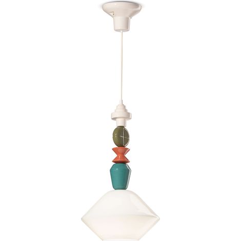 Sospensione Piccola Vintage Decò Lariat Ceramica Bianco Latte 1 Luce E27 (1/3)