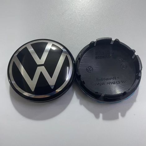 Cache moyeu de roue compatible Volkswagen VW, emblème centre de jante effet miroir noir brillant 56 mm, logo Wolfsburg pour Golf, Passat, Touran, Jetta, lot de 4 pièces (1/2)